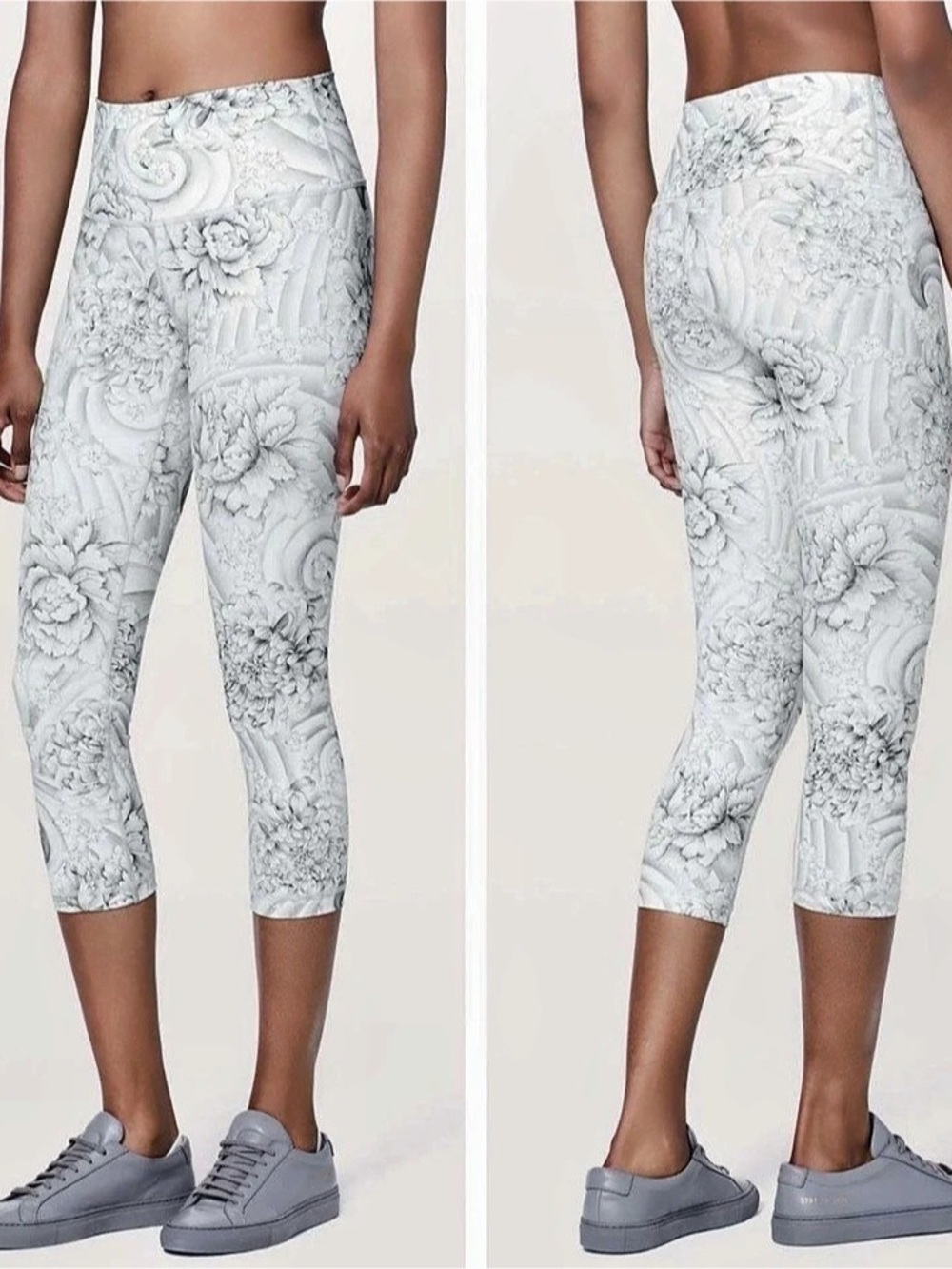 The Lululemon Wunder Under High-Rise Crop Leggings in White Floral